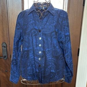 Women's Foxcroft Blue Paisley Button-Front Shirt